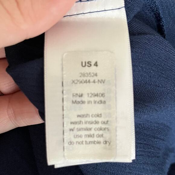 S. Oliver Dress 4 Navy Blue Off Shoulder Smocked Boho Beach Cover Up Bohemian - Picture 8 of 9